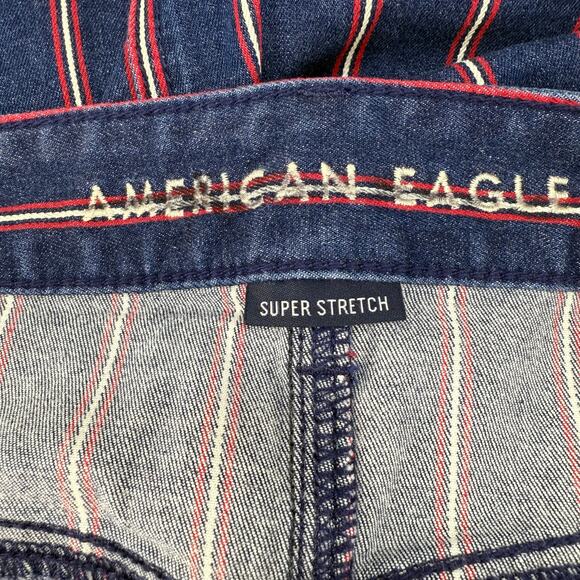 American Eagle Denim Mini Skirt Women's 16R Blue Red White Super Stretch - Picture 4 of 12